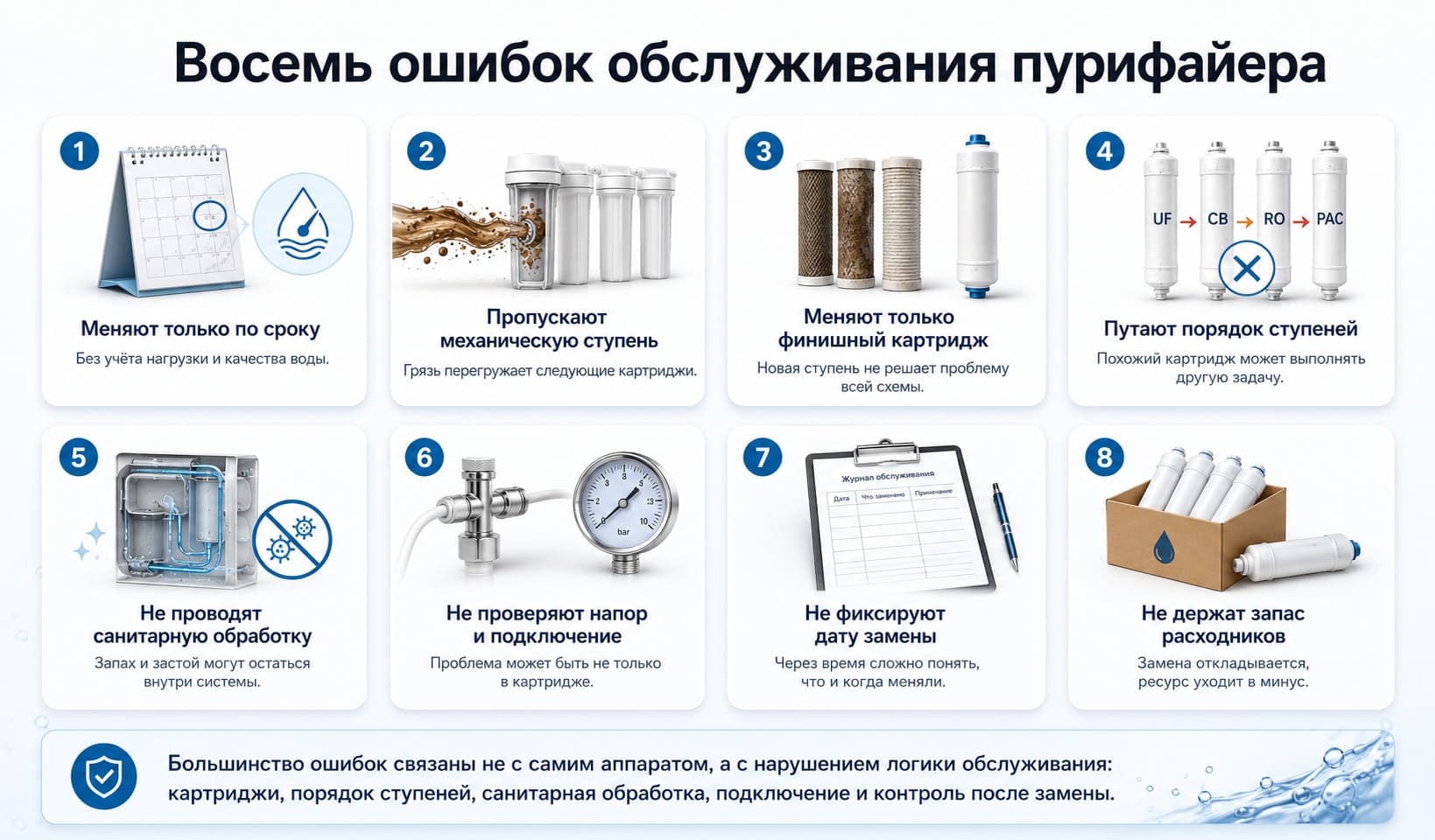 Восемь типовых ошибок при обслуживании пурифайера