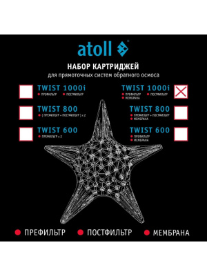 Набор Картриджей Для Atoll Twist 1000I (Префильтр, Мембрана, Постфильтр) 7 для очистки воды